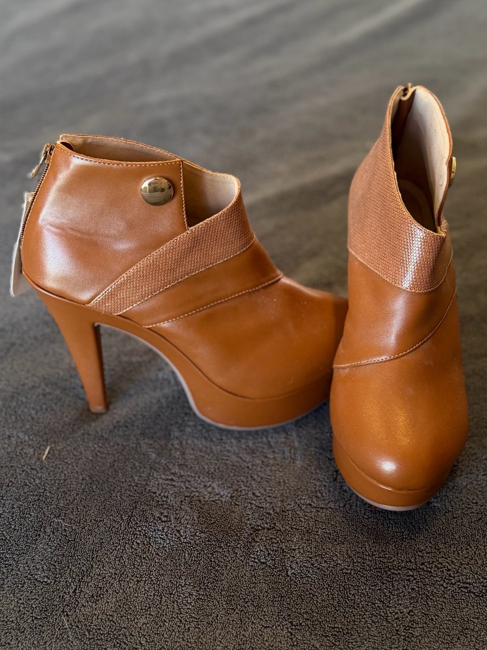 Women’s Cognac Platform Ankle Boots with Zip Closure